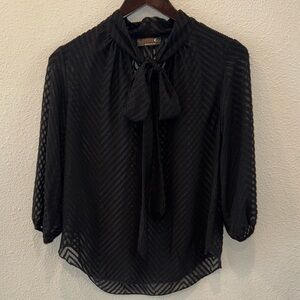 Renee C. Black Sheer Blouse with Bow - NEW